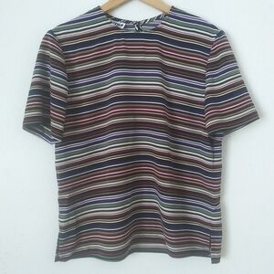 Vintage 80s 90s Multicolor Striped Top, Keyhole Back, Size 10P